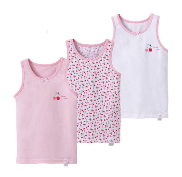 Pige jordbær ensfarvet tanks børneundertøj blød bomuld top camisole teenage sommer åndbar vest 3 stk/parti str. 90-160