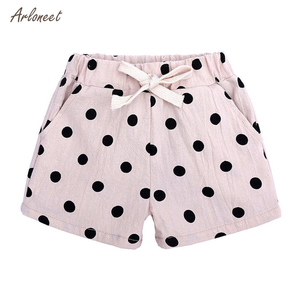 ARLONEET – short en coton à pois pour bébés filles, vêtements de plage, en dentelle, nœud papillon, ample, taille élastique, pantalons courts, été,