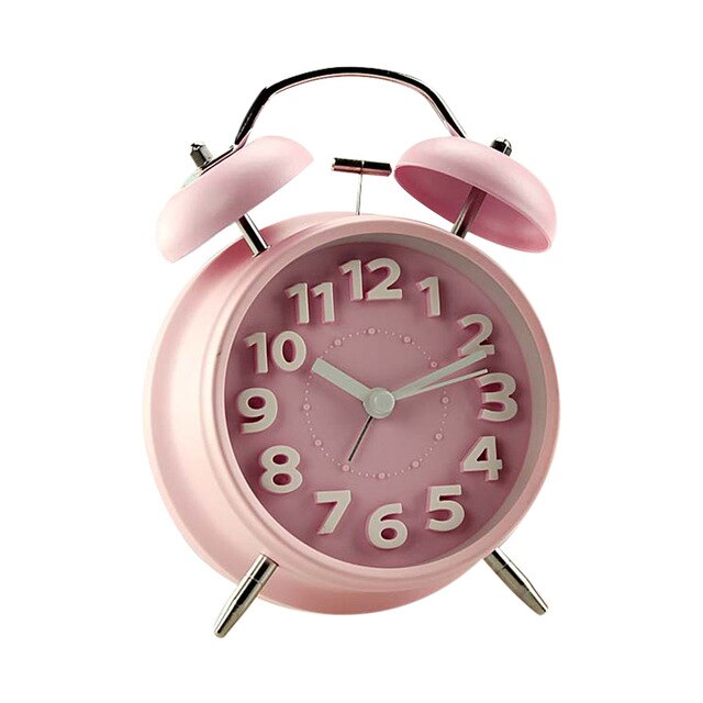Metal Alarm Clock Double Bell Desktop Timer Livingroom Silent Alarm Clock Portable Lazy Person Quartz Movement Alarm Clock: Pink