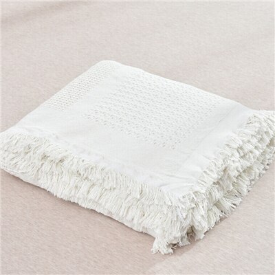 Couverture de canapé blanc solide | Couverture de voyage en coton, couverture d'avion, couvertures tricotées en Jacquard avec glands, couverture jeter pour canapé: White plaid / 130x180cm