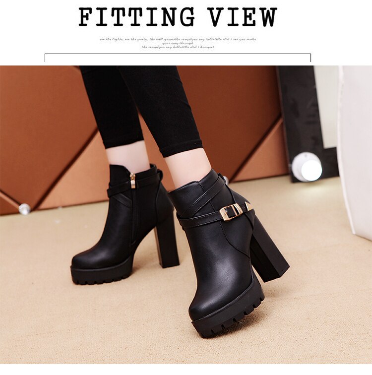 Botines De tacón cuadrado para Mujer, Botas De tacón alto con botones a la , para otoño e invierno, , F90321