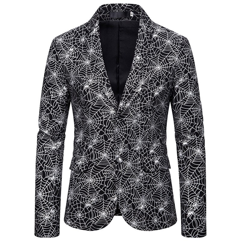 Nattklubb herre blazer slank masculino bronzing edderkopp web trykte blazere kommode frakk mann fritidsjakke herreklær: X137- sølv / Xxl