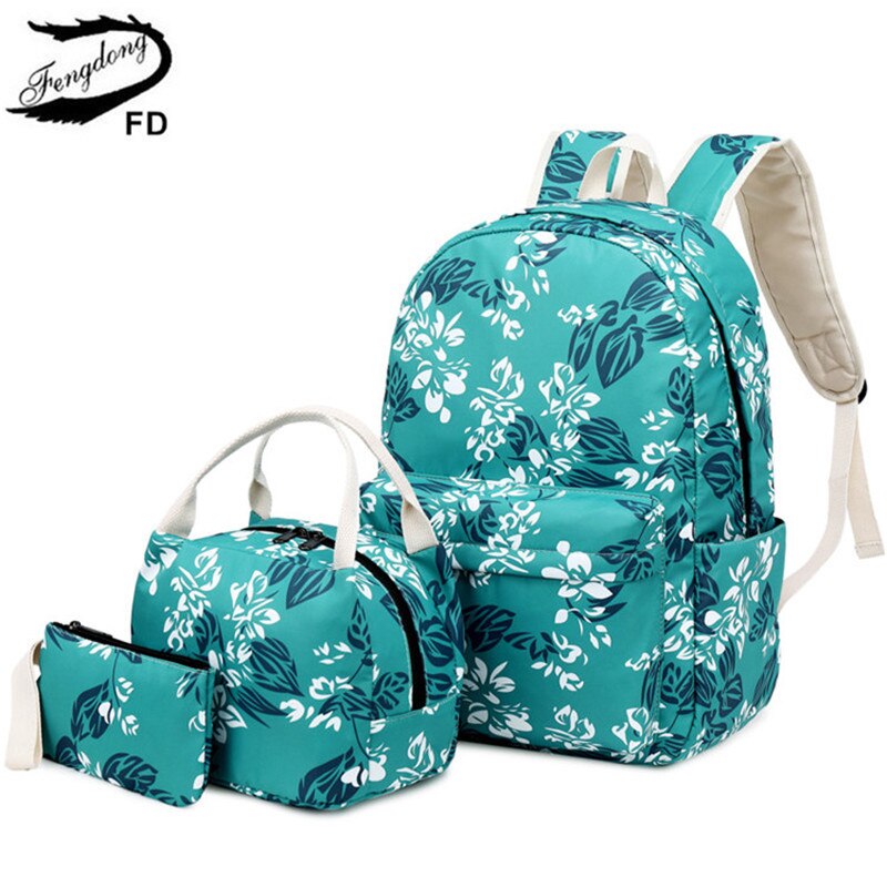 FengDong 3 unids/set niños de estilo coreano mochilas de escuela para niñas Linda cereza impresión de conjunto de mochila escolar bolsa de embrague . Exclusivo.