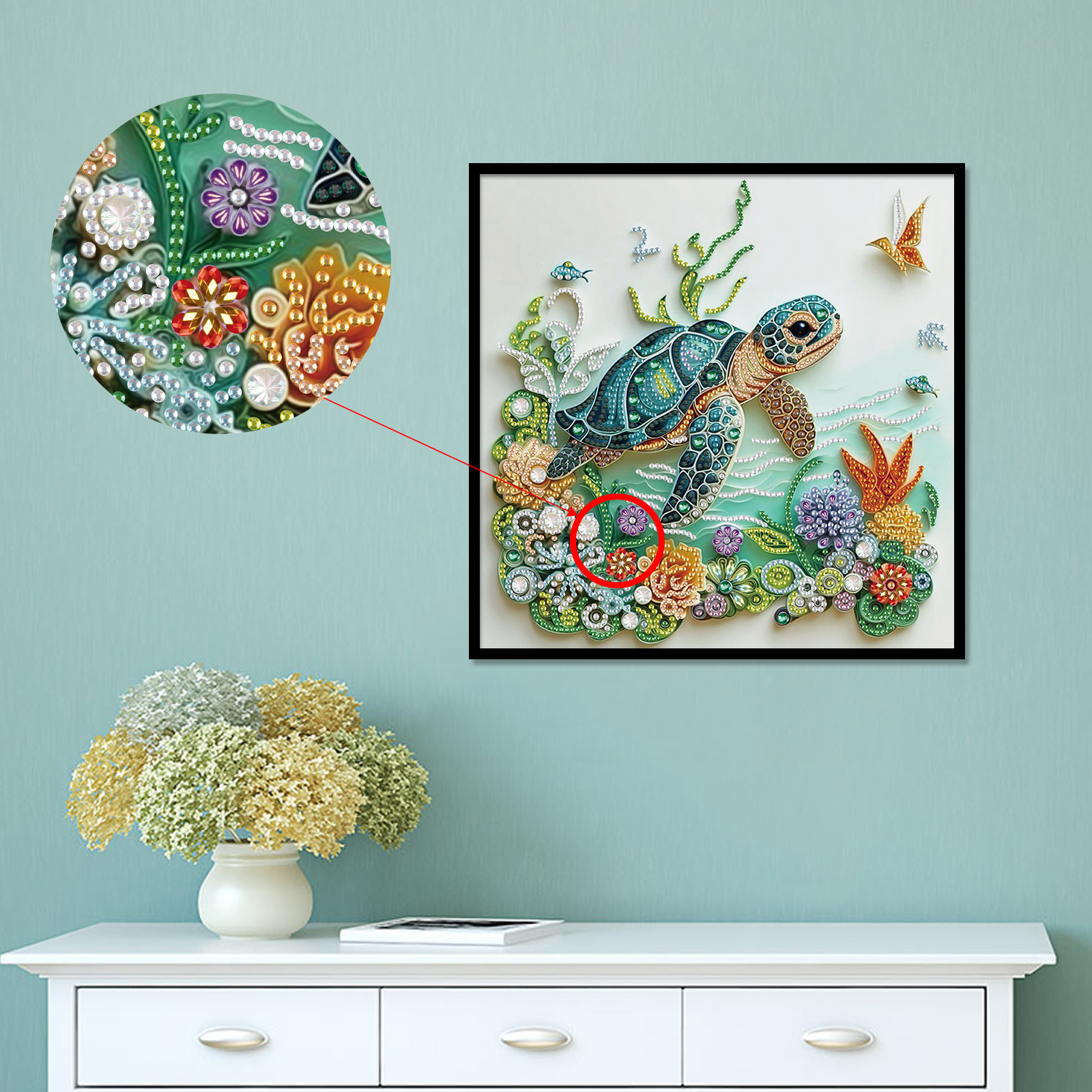 Kits de arte de diamante de forma especial 5D de tortuga y flor DIY para principiantes, kits de pintura de arte de diamante para de decoración de pared del hogar