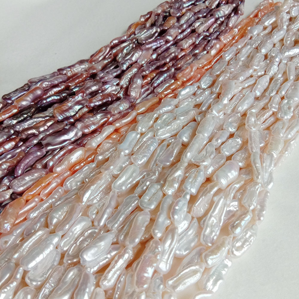 39 cm DIY pearl beads,AAA BIWA pearl beads,100% nature freshwater pearl with noodle shape-width 7-9mm L:15-30mm.