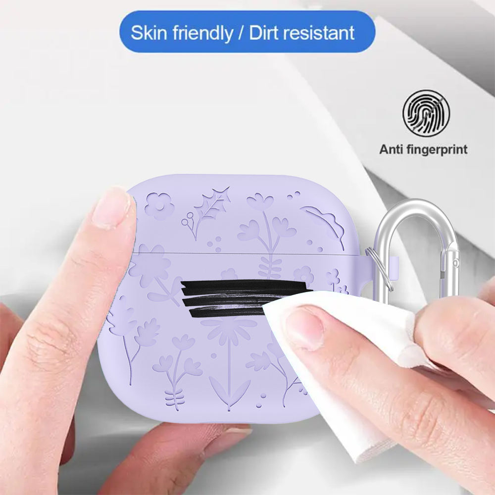 Flora engraved headphone case for apple airpods 4,  , protective holder, shockproof silicone case with key fob for airpods 4