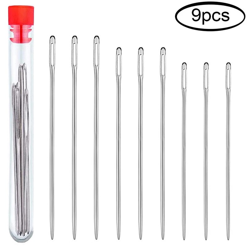 LMDZ 9 PCS Large Eye Stitching Needles Hand Sewing Needles Sewing Stitch Needle Fabric Cross Stitch Needles with Sewing Bottle