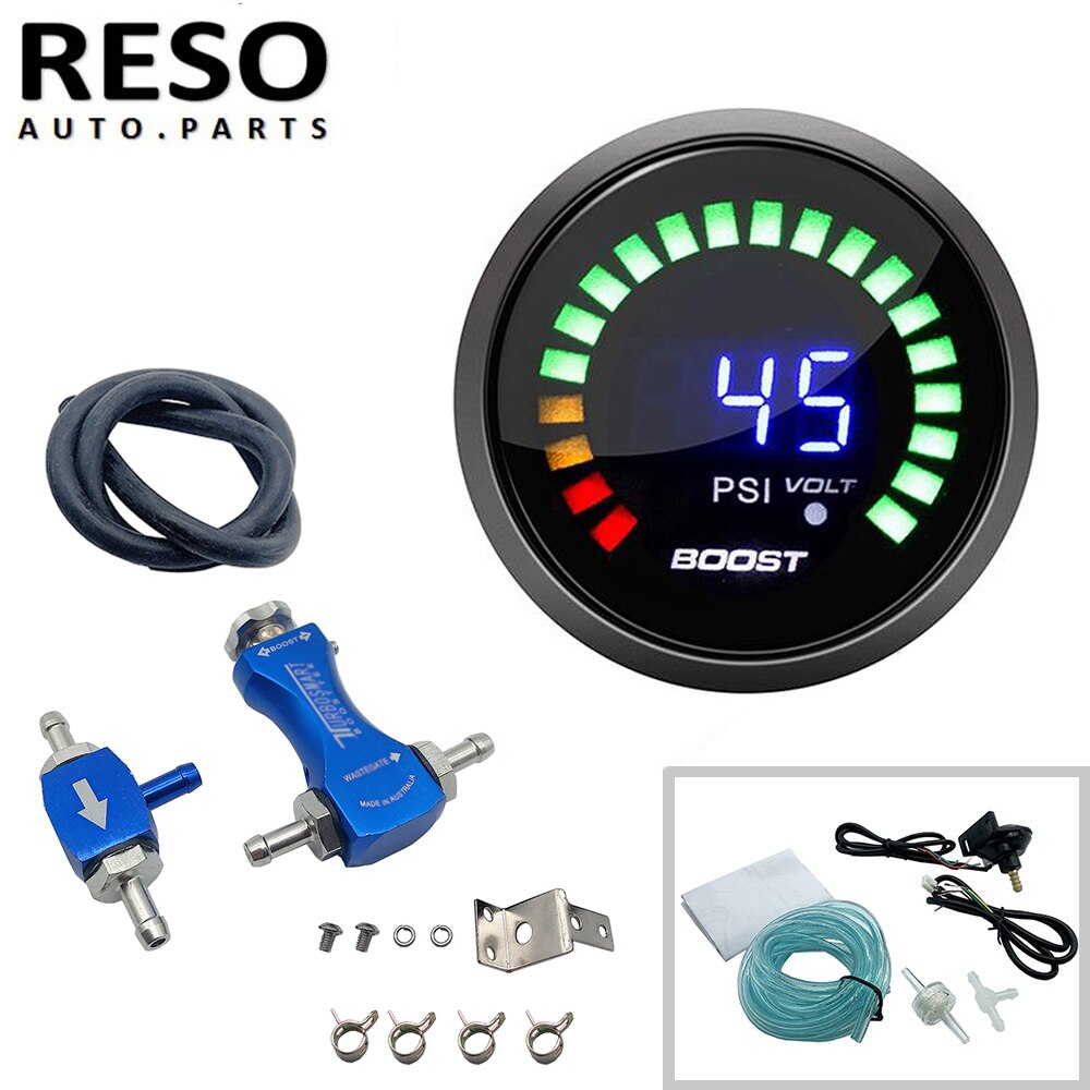 RESO---2”52mm Digital Electronic BOOST GAUGE w/0-30PSI Manual Boost Controller Kit RED/BLUE/BLACK: Blue
