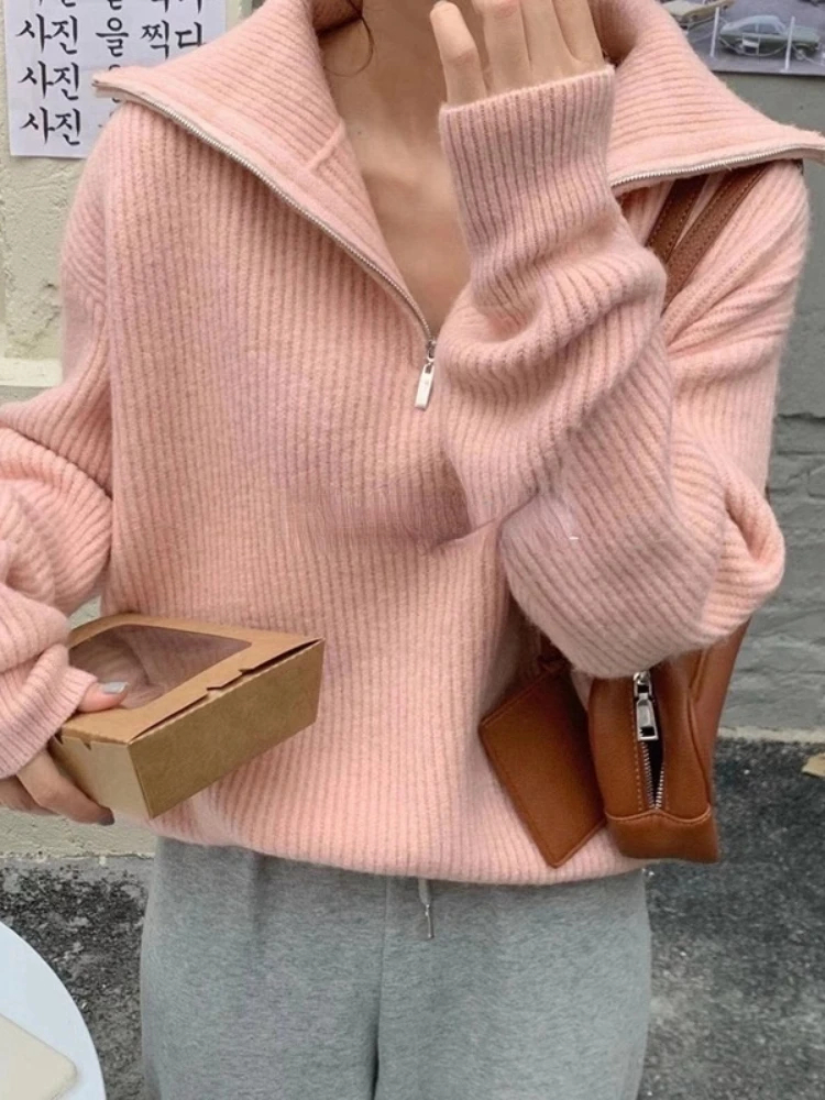 Frauen Rollkragen Reißverschlüsse Frauen zur Seite fahren Solide verlieren zur Seite fahren Langarm Beiläufige Gestrickte zur Seite fahren Frau Winter 2025