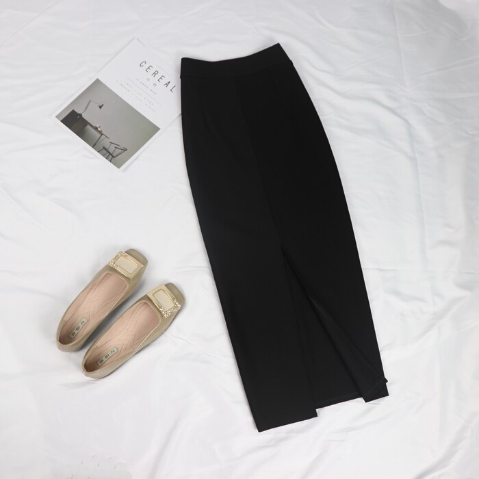 Kvinder bodycon lang nederdel sort høj talje stramme maxi nederdele club party wear blyant nederdel casual nederdele saia faldas: Sort