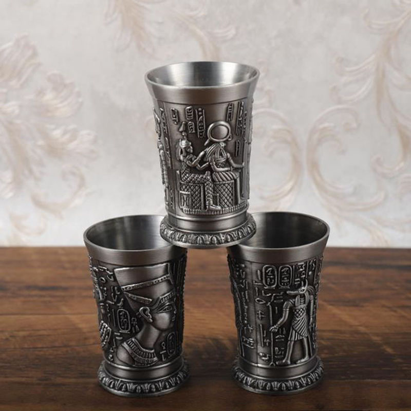 Gammeldags egypten myte kort glas kop retro bronze 3d prægning udskæring metal kop spiritus lille bæger cocktail vin glas