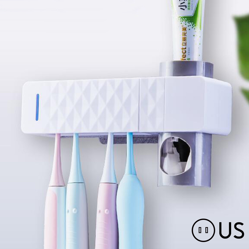 3 in 1 UV Light Ultraviolet Toothbrush Sterilizer Toothbrush Holder Automatic Toothpaste Squeezers Dispenser Home Bathroom Set