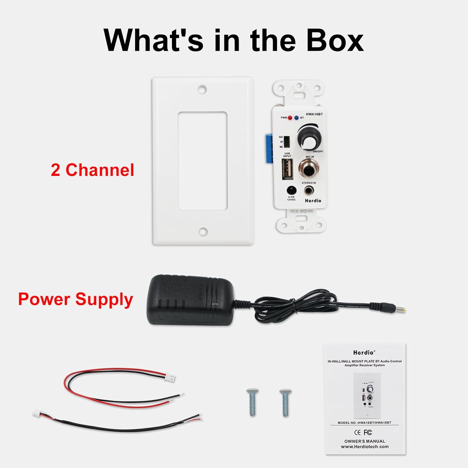 Herdio 100 watts max na parede amplificador de controle áudio receptor 2 canais placa parede com microfone usb entrada aux para casa: Branco