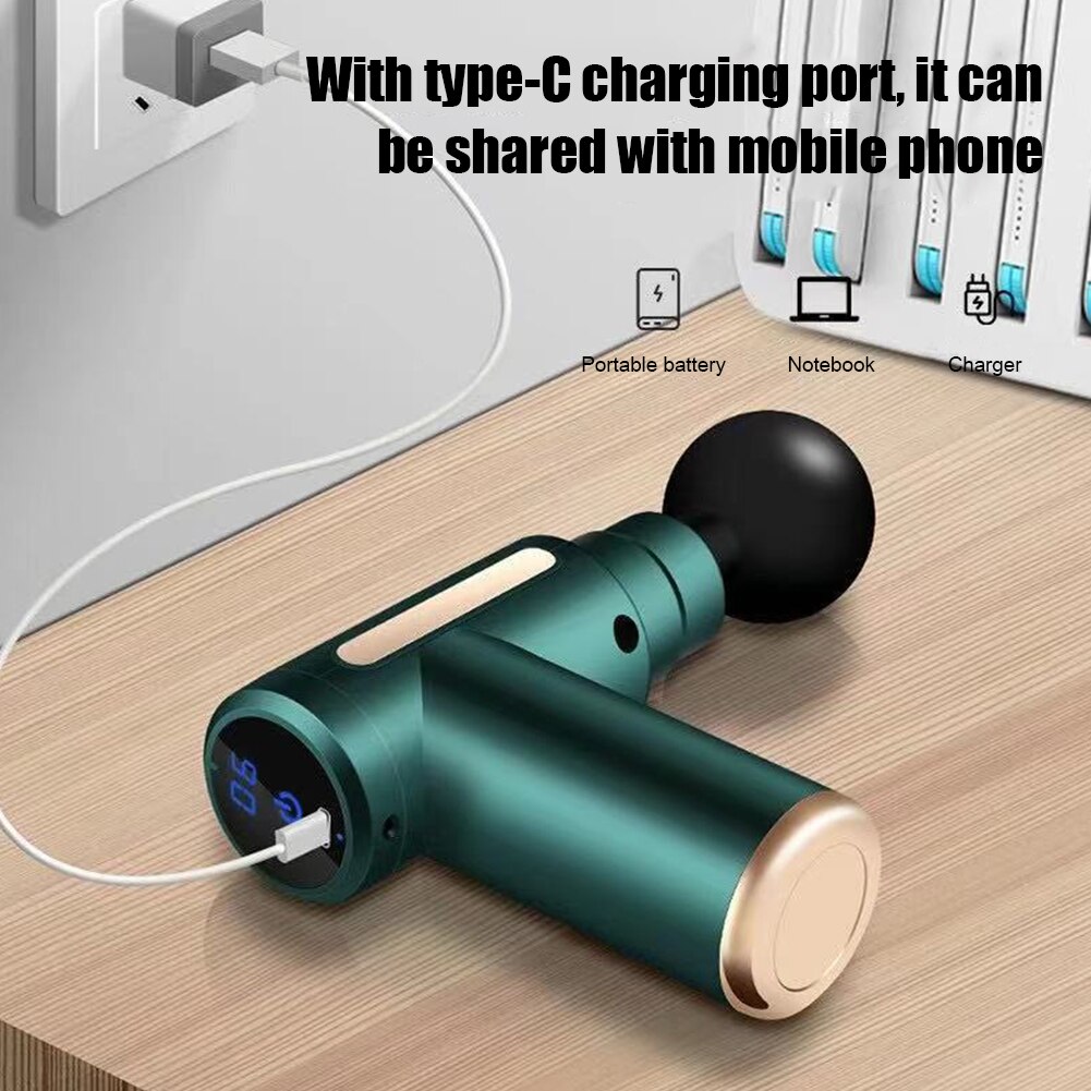 Mini Massage Gun Muscle Relaxation Pain Relief 4 Heads USB Rechargeable Back Massager Guns Fitness Vibrating Fascia Health Care