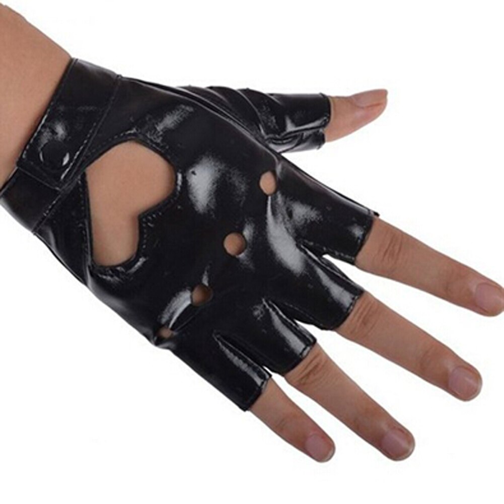 Kvinder pu læder handske bil fingerløse ydeevne handsker: Skinnende sort