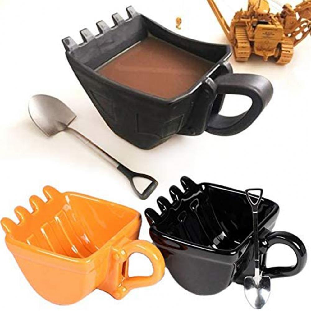 Digger Excavator Bucket Model Coffee Water Mugs Cup with Spoon