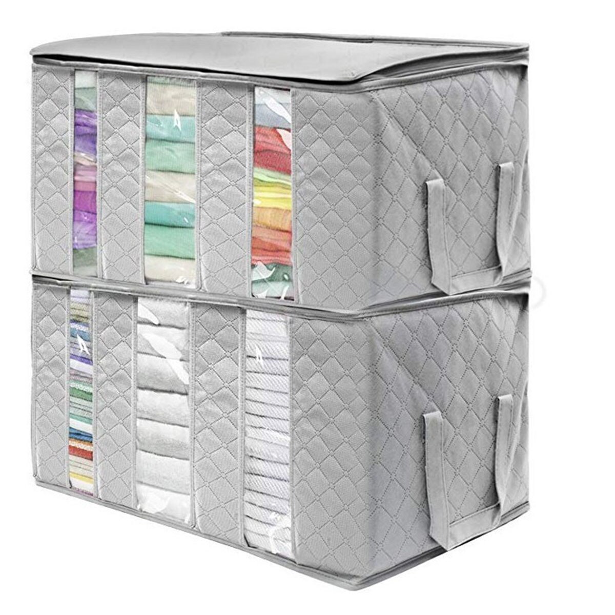 Non-Woven Fabric Folding Storage Bag with Zipper Dustproof Moisture-proof Clothes Quilt Storage Case Holder Organizer Save Space: C 61x33x31cm Gray