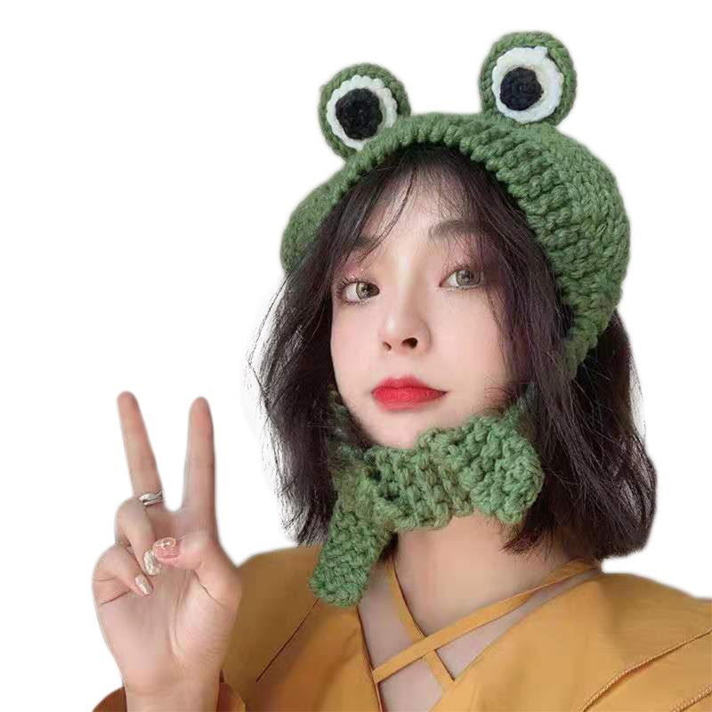 Bonnet en tricot pour les yeux de grenouille A2UA, mignon, couleur unie, , hiver: GN