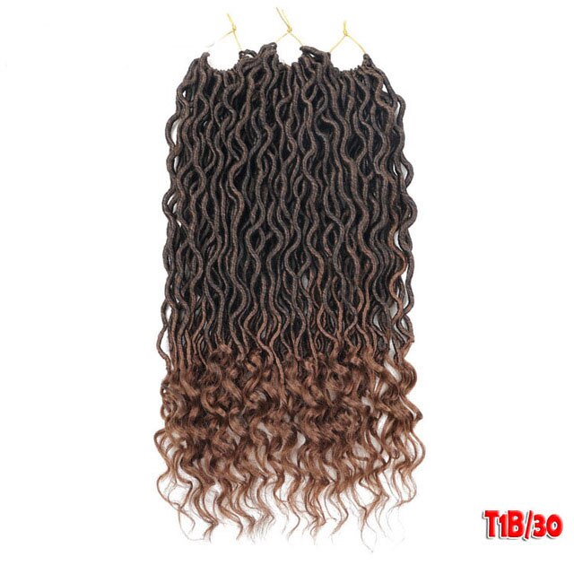 Youngther Wavy Goddess Locs Curly Crochet Braids Synthetic Crochet Braids Ombre Braiding Hair Faux Locks 18 inch: t30