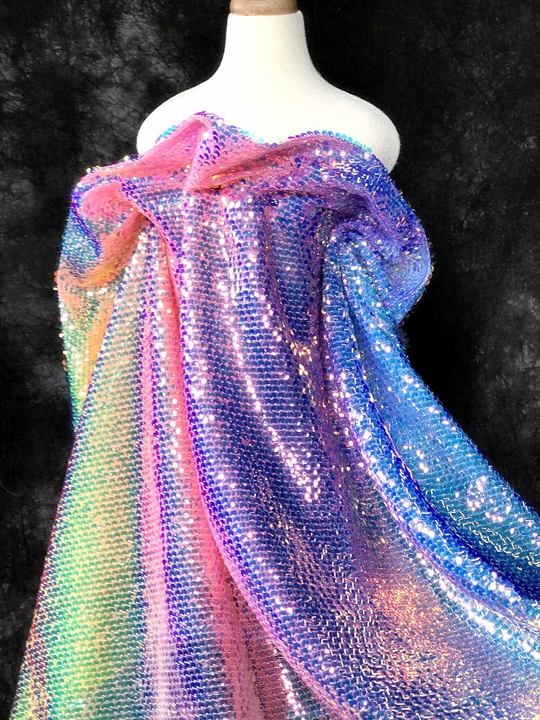 Colorful Rainbow Shiny Special Material Sequin Fish Scale Fabric Drape Dress Fabric 1 Yard