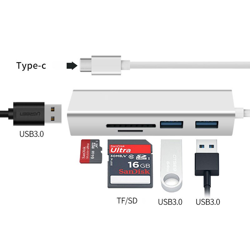 Marsea 5-em-1 usb c hub super velocidade thunderbolt 3 adaptador com tf sd leitor de cartão slot hub 3.0 para macbook pro/ar tipo-c