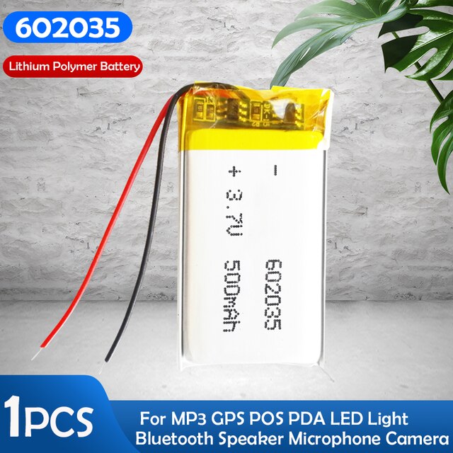 1-2PCS 3.7V 500mAh 602035 Rechargeable Lithium Polymer Battery For MP3 MP4 GPS DVR Smart Watch Bluetooth Headphone Lipo Cell: 1PCS