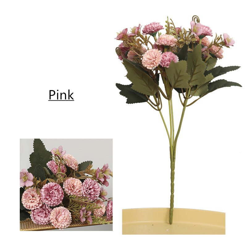 5 grener 11 hoder hjemme juledekor kunstig nellike bukett silke blomster mødre nellike blomst veggmaterialer: Rosa