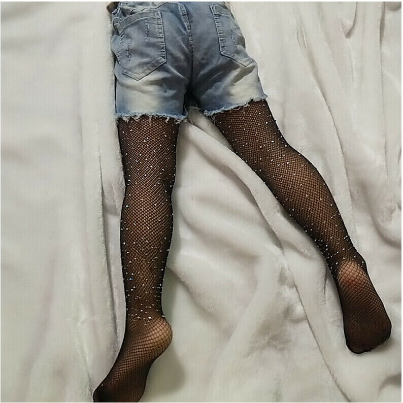 Meihuida Girls Children Kid Bby Mesh Fishnet Net Pattern Pantyhose Solid Tights Long Stockings with Sequins or Glitter