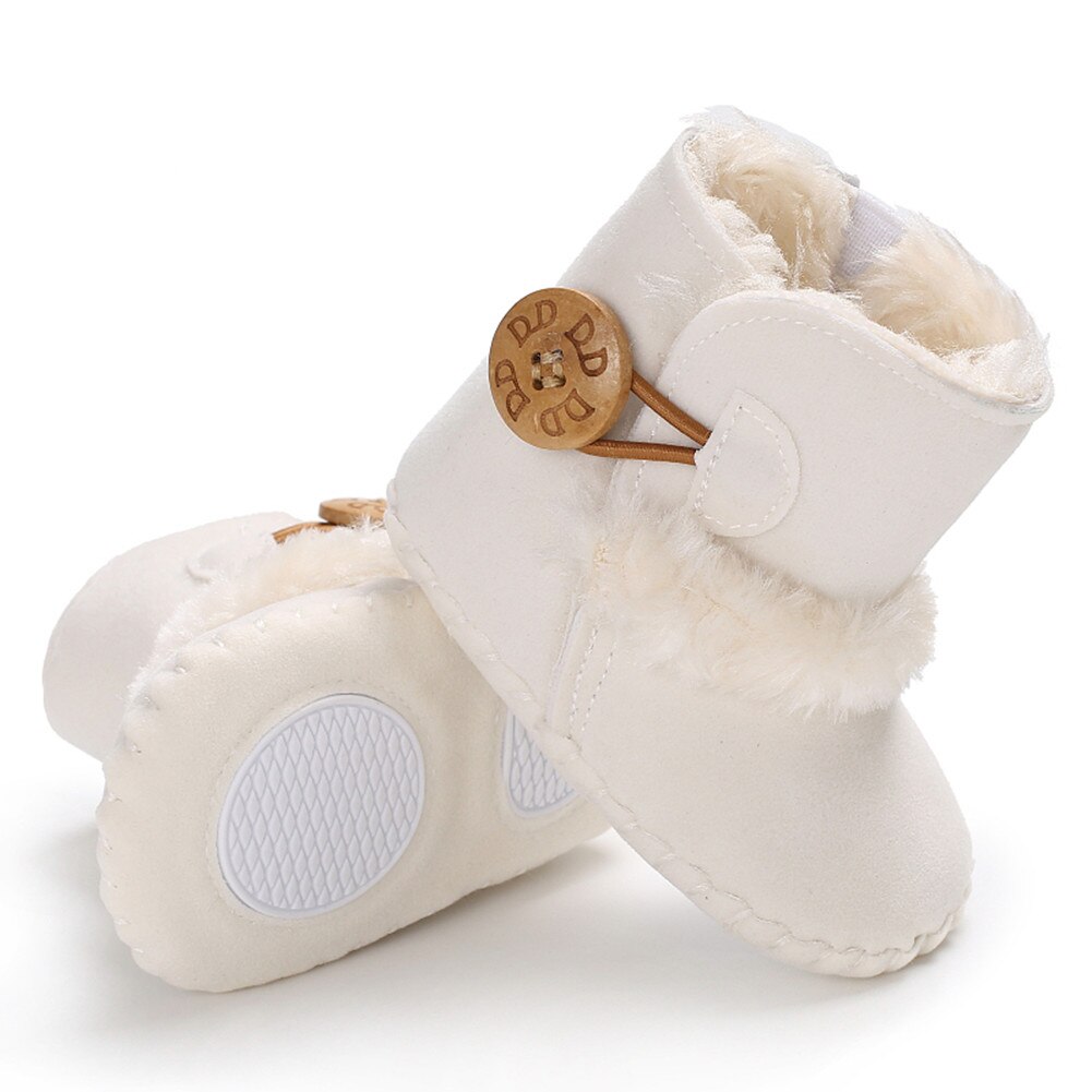 Botas de nieve para bebé y niña, zapatos de piel cálida para invierno, con borla de felpa, suela de goma suave, de 0 a 18M: white / 0-6 month