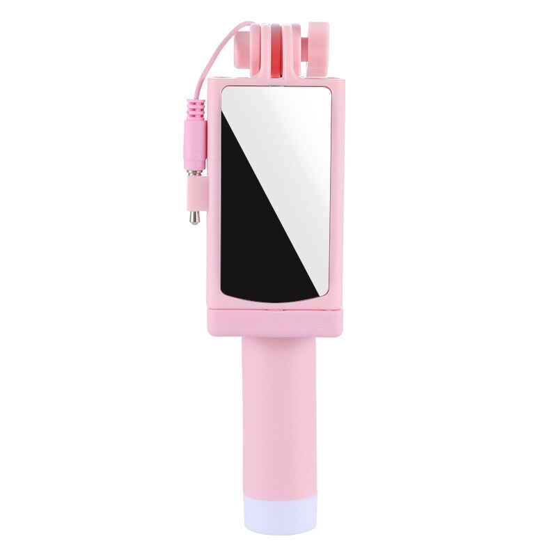 Mini palo de Selfie Universal extensible para teléfono, con cable remoto y espejo retrovisor, novedad: Rosa
