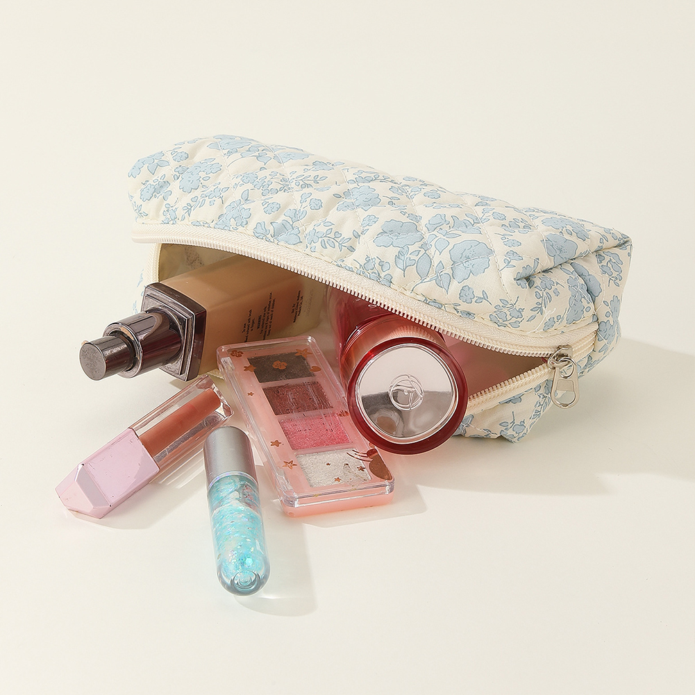 3pcs/set Ladies Quilted Cotton Storage Bag Aesthetic Printed Makeup Bag Women's Large Capacity Toiletry Organizer Cosmetic Pouch