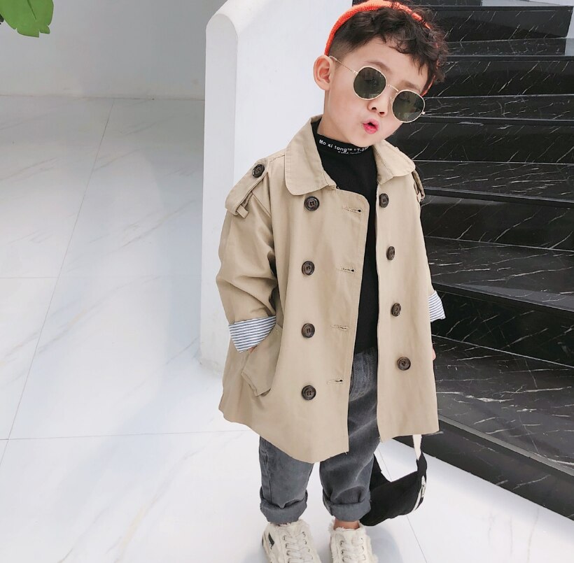 Herbst Koreanisch Stil jungen übergroßen graben jacken freundlicher verlieren gestreiften Patchwork lange mäntel freundlicher outwears: 2T