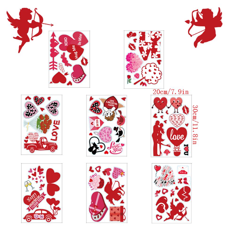 Pegatinas electrostáticas de pared para el Día de San Valentín, pegatinas de doble cara del mismo Color para ventana, vidrio, refrigerador, 8 Uds.