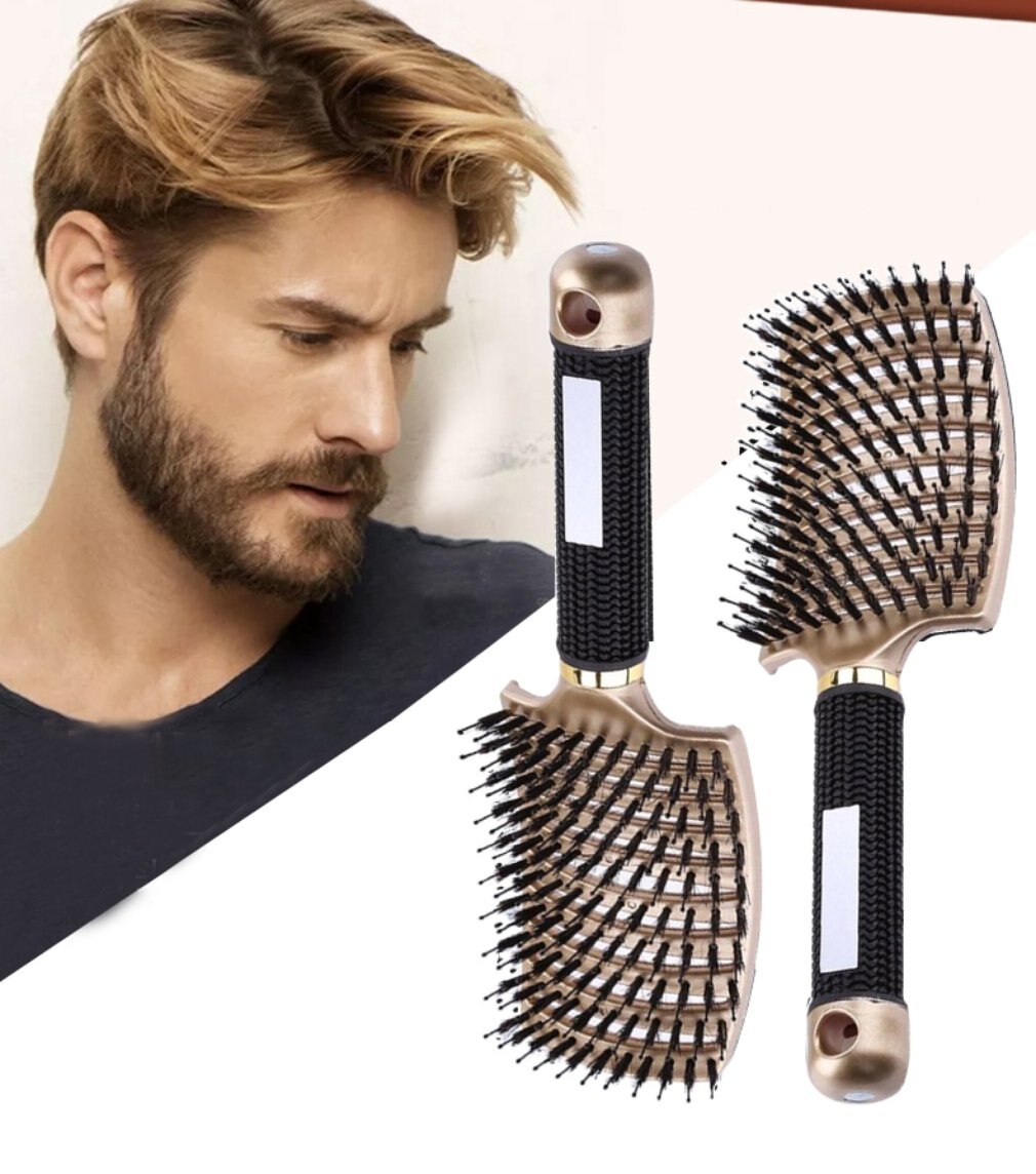 Large Curved Comb Ribs Comb Pig Bristle Anti-static Bending Massage Comb Nine Rows Comb Shape Curly Plastic Smooth Hair Comb