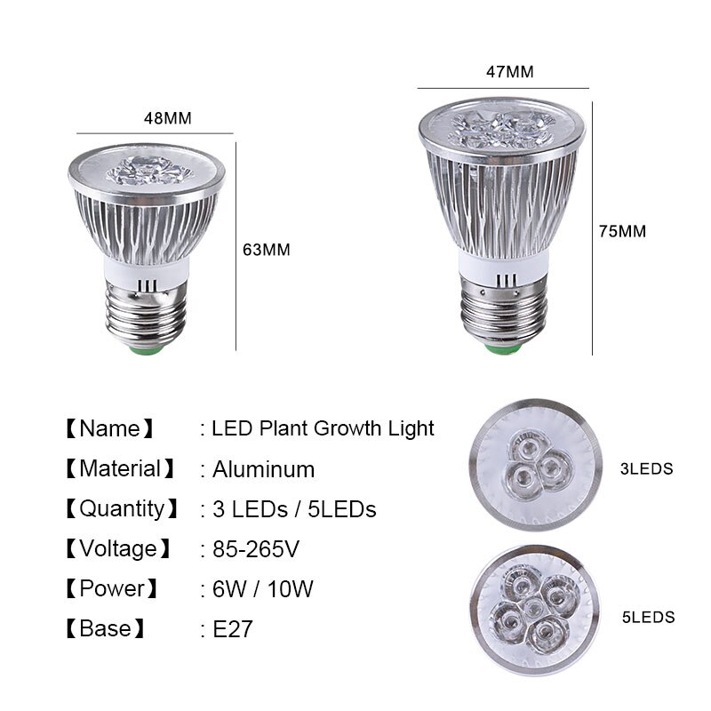 85-265V Led Grow Light Volledige Spectrum Groeien Lamp 6W 10W E27 Led-lampen Phyto Lampen voor Planten Zaden Bloem Groenten Hydrocultuur