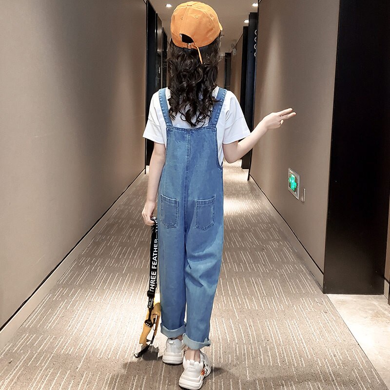 Girls Denim Overalls for Children Casual Kids Girl Jumpsuit Jeans Teenagers Denim Cargo Pants with Straps For Teens