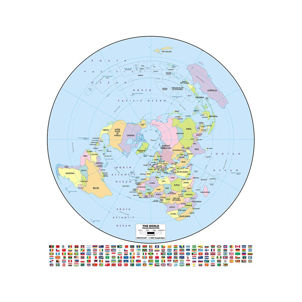 150x150cm Polar Projection World Map Non-woven Waterproof Spray World Map With National Flag