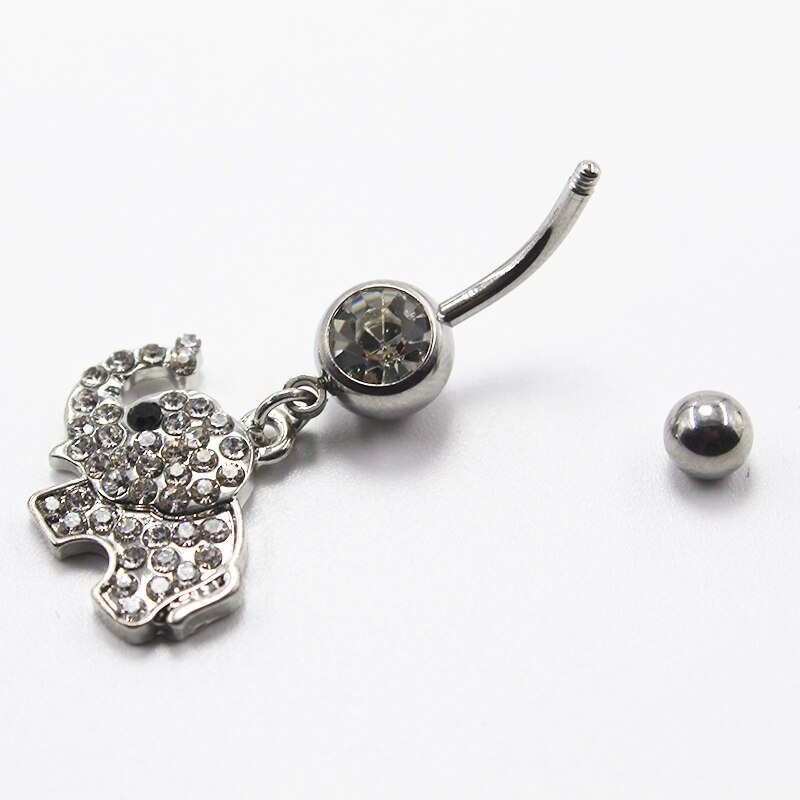 1pc Animal Olifant Buik Ringen Rvs Crystal Rhinestone Belly Button Rings Belly Piercing Navel Piercing Sieraden