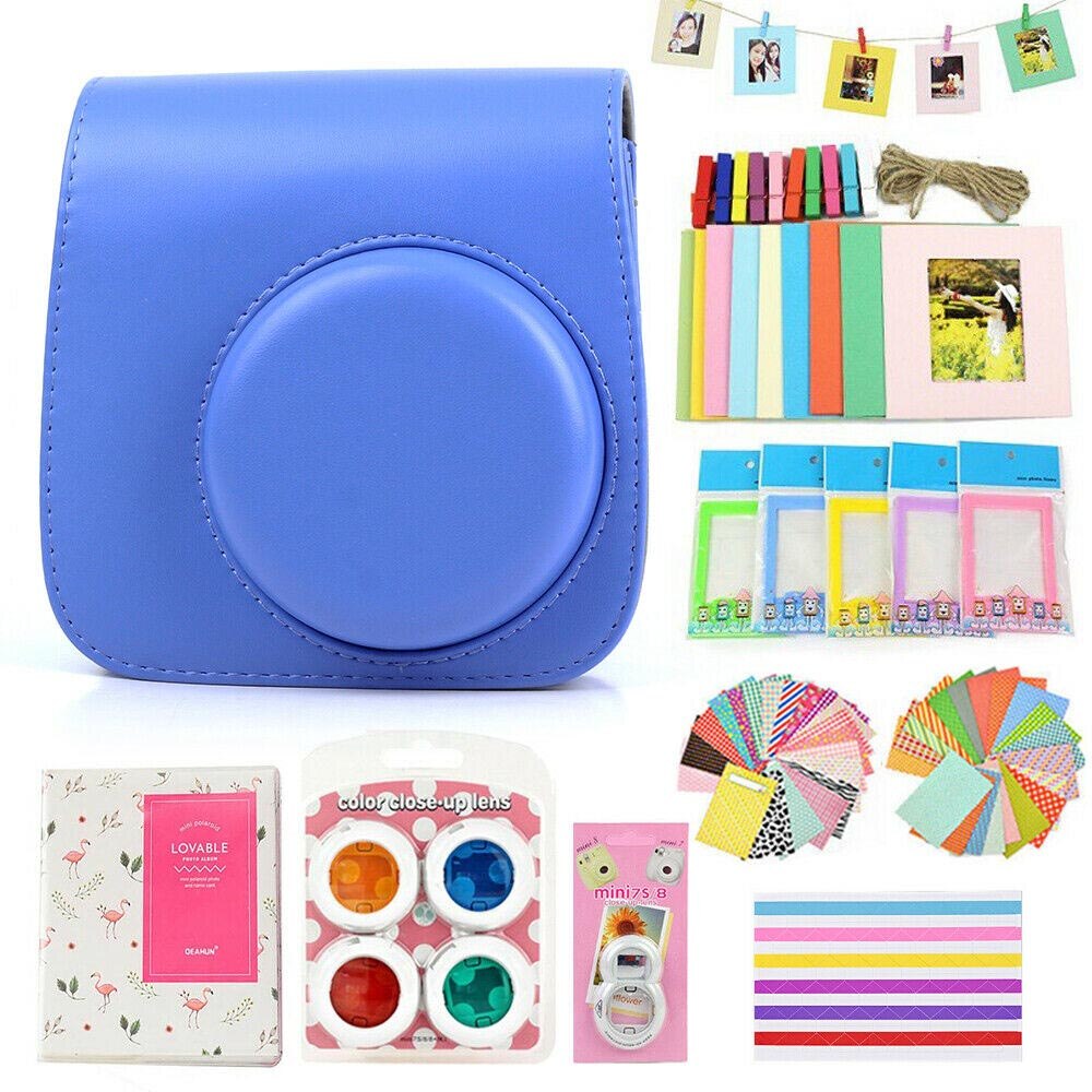 Fujifilm Instax Mini Case Bag Camera Accessories Kit Photo Album Lens Filters Stickers For Instax Mini 8 Mini 9 Instant Camera: Cobalt Blue