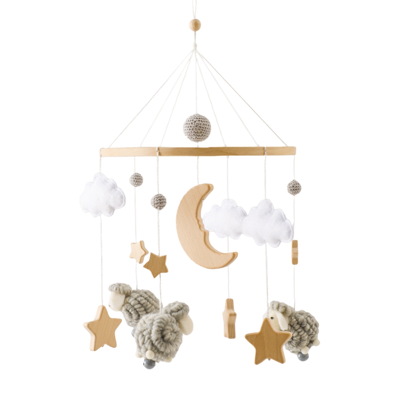 Campana para cama móvil para cuna de bebé, sonajero de madera de ganchillo, colgante de estrellas, campana para cama, juguetes para recién nacido, soporte para cuna cómodo, juguetes colgantes,: Gris