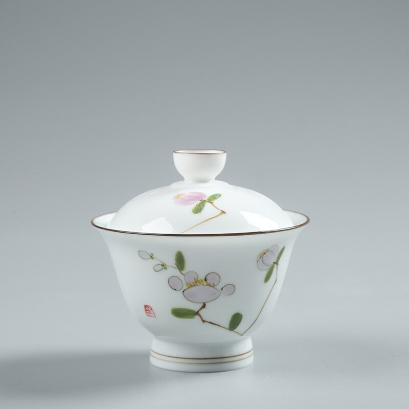 Handgeschilderde Keramische Terrine Keramische Witte Thee Set Thee Apparaat Kung Fu Handgemaakte Glazuur Pastel Gaiwan Sopera De ceramica: yulan