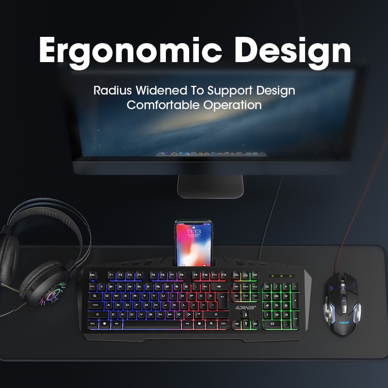 Wired Gaming Keyboard Mouse Gamer Kit PC Gamer Mechanical Feel Keyboards Rainbow Backlight Computer Backlit 104 Keys Keycaps Set