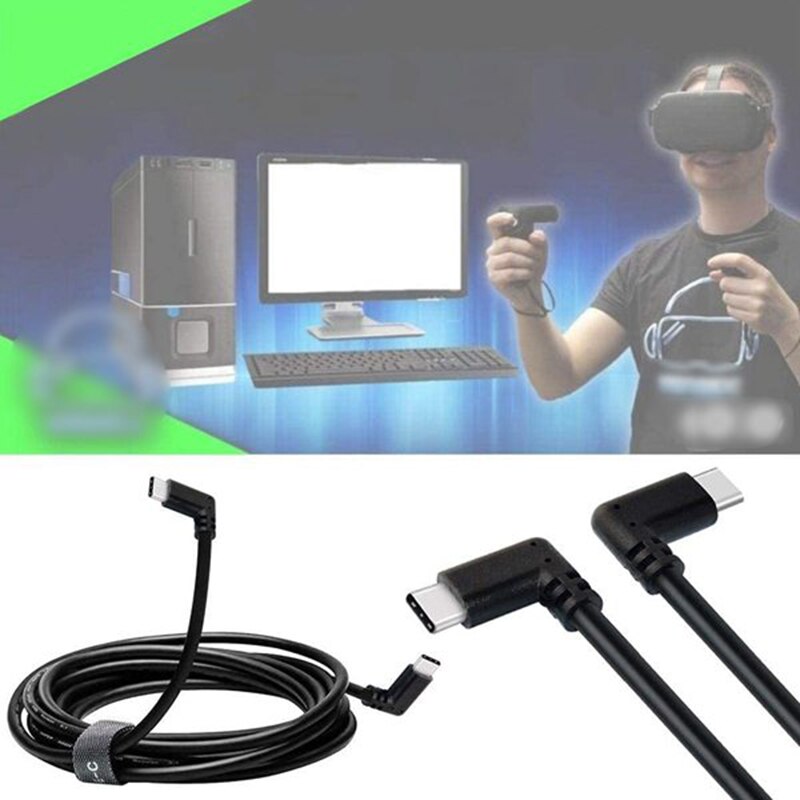 USB C to C Cable - 10Gbps Data Transfer - 100W Fast Charging - Right Angle for Oculus Quest/Quest 2 VR Headset