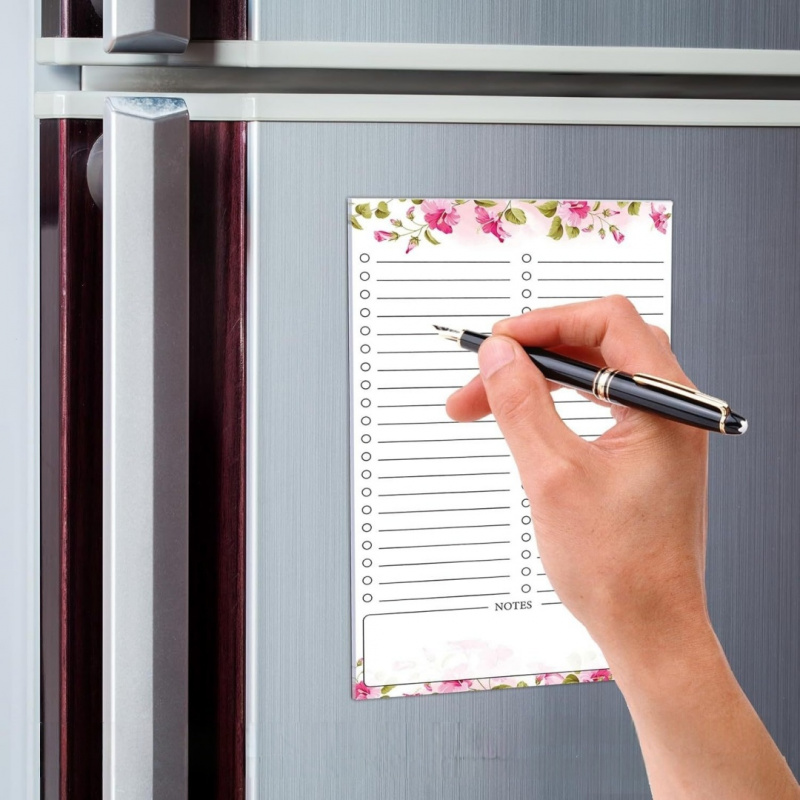 1pc Pink Flowers Magnetic Refrigerator Notepad，Portable Magnets Memo，Home Kitchen Shopping List Student Office Plan Notepad