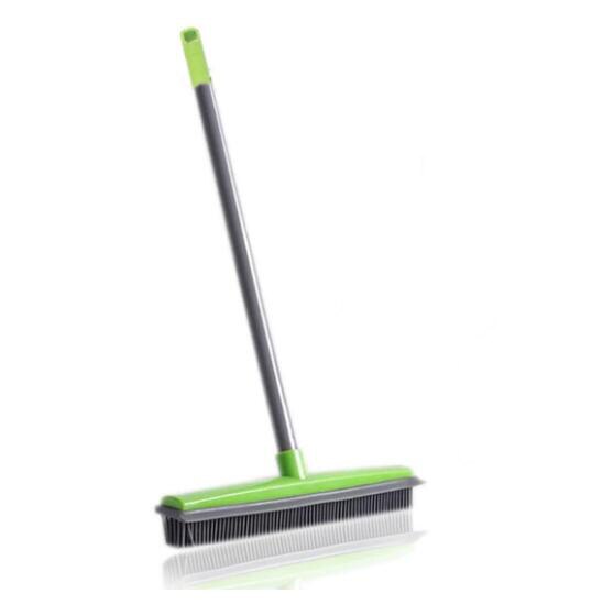 Escoba de goma telescópica para quitar pelusas de mascotas, escoba de limpieza mágica, escurridor, cerdas para rascar, escoba larga de empuje: Green