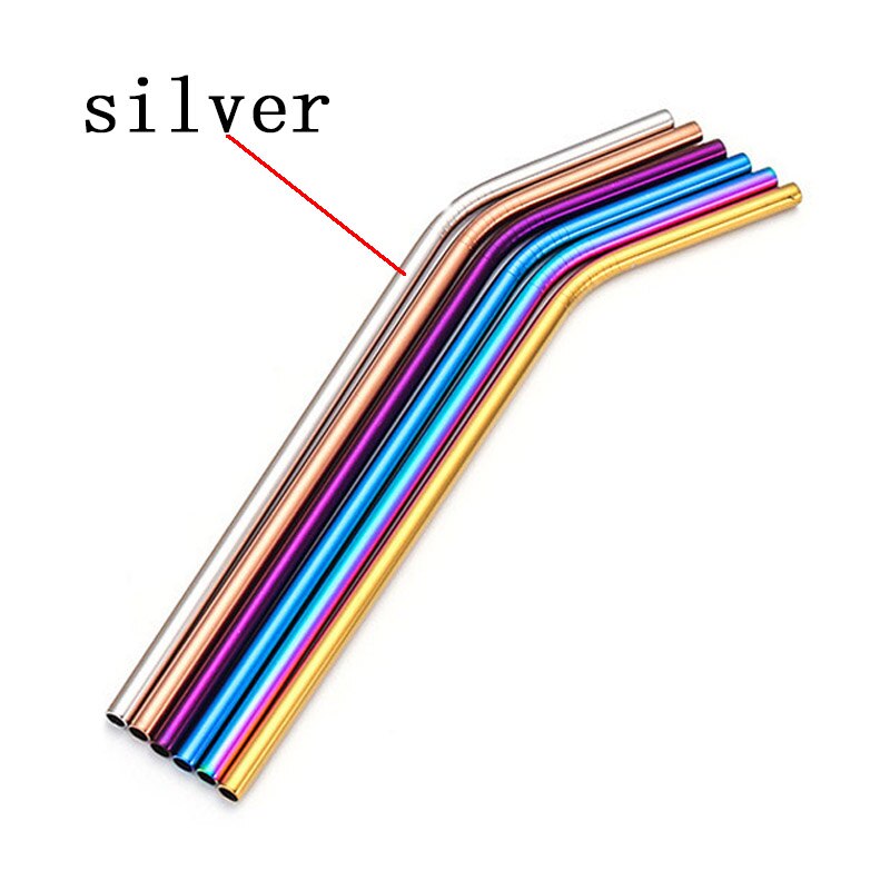 1 pièces boisson paille multi-usage outils à boire réutilisable 4 couleurs barre fête accessoire plié 304 en acier inoxydable Gadgets de cuisine: silver