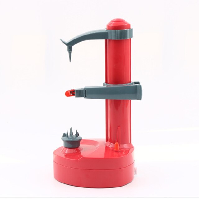 Multifunctional Electric Spiral Apple Peeler Cutter Automatic Slicer Fruit Potato Peeling Battery Operated Machine with Charger: Red / UK