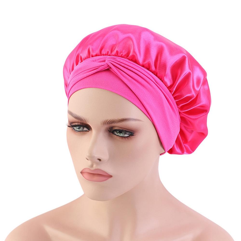 Vrouwen moslim stretch tulband hoed chemo muts haaruitval hoofddoek wikkel hijab muts polyester 10 kleuren: N roos roze