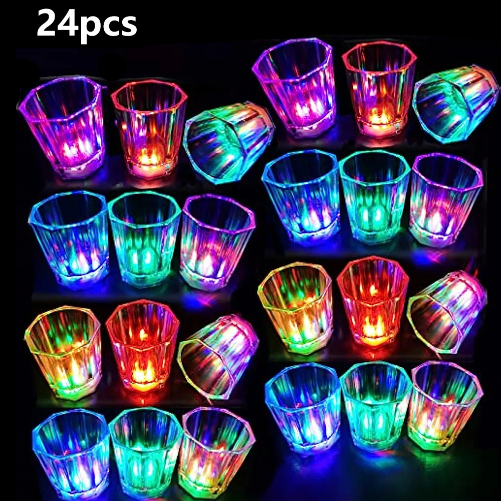 24 pçs led copo brilhante iluminar copo de tiro led flash beber óculos iluminar óculos de tiro festa brilho no escuro favores de festa: Default Title