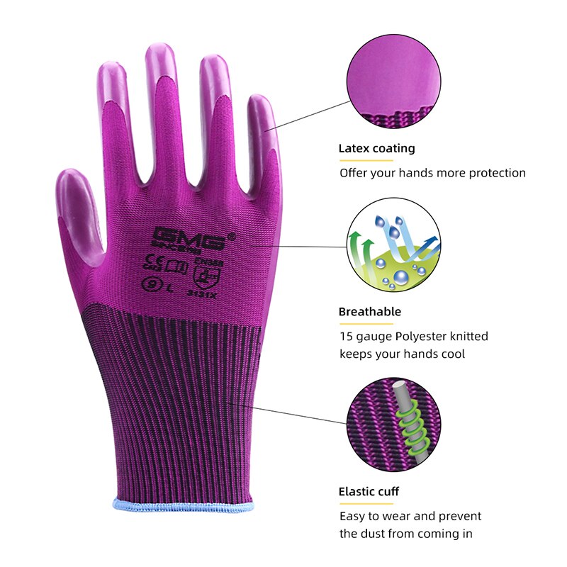 Durable Nature Latex Gloves 3 Pairs GMG Good Grip Non-slip Gloves Work Safety Gloves Protective Gloves Work Women